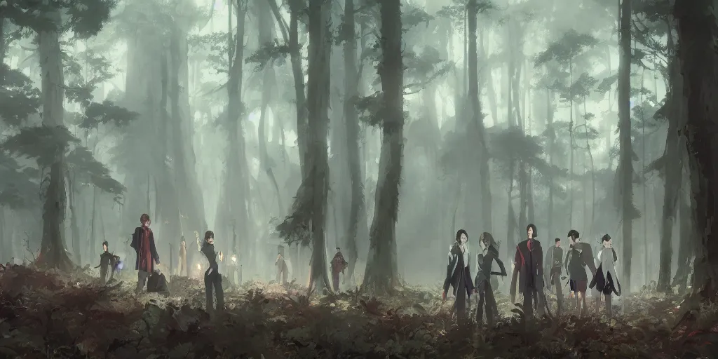 Prompt: group of vampires in the woods, hyperrealistic, trending on pixiv fanbox, painted by greg rutkowski makoto shinkai takashi takeuchi studio ghibli, akihiko yoshida