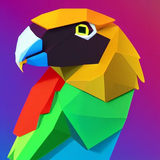 Prompt: isometric vector low poly rainbow parrot icon, black background, cgsociety, volumetric lighting, artstationhq