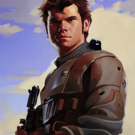 Image similar to greg manchess portrait painting of armored han solo as overwatch character, medium shot, asymmetrical, profile picture, organic painting, sunny day, matte painting, bold shapes, hard edges, street art, trending on artstation, by huang guangjian and gil elvgren and sachin teng