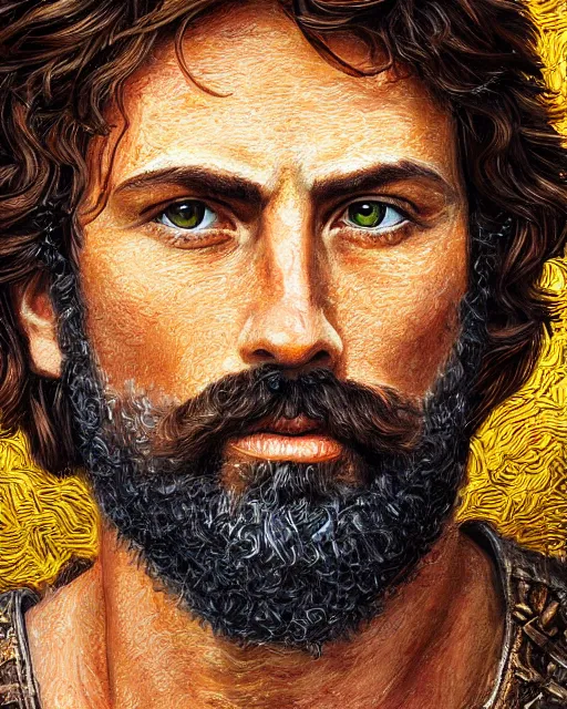 Image similar to acrylic painting portrait of philip of macedon, high production value, intricate details, high resolution, hdr, high definition, masterpiece, realistic, ultrarealistic, highly detailed, hd, sharp focus, non blurry, sharp, smooth