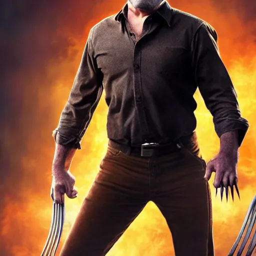 Image similar to logan pictured as nick offerman in wolverine x - men suit, imdb, marvel movie still, detailed 8 k, poster style, deviantart and artstation top picks