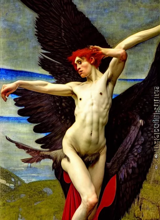 Image similar to harpy, full body, dnd character art portrait, dramatic lighting, vivid colors by edgar maxence and caravaggio.