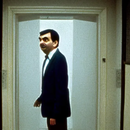 Image similar to A still of Mr Bean in The Shining