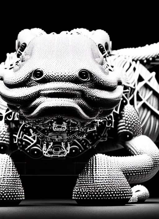Image similar to a synthwave wireframe axolotl, face is made intricate tribal bio - mechanical, bw, unreal engine, glamor shot, nikon d 7 5 0, closeup, f / 2. 8, low contrast, 1 6 k, rim lighting, optical fiber, cinematic lighting, insanely detailed and intricate, hypermaximalist, elegant, ornate, hyper realistic,