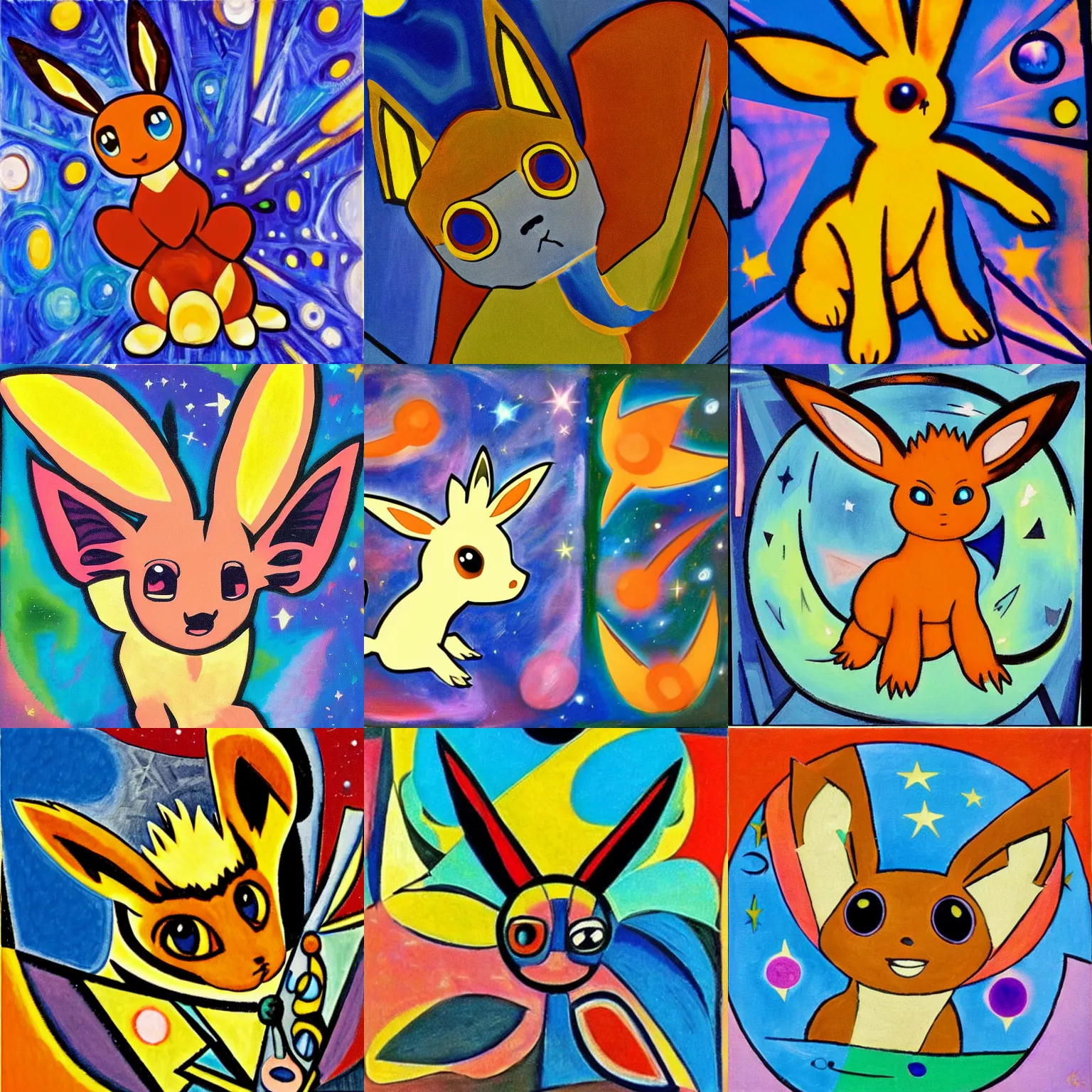 Prompt: eevee in space, picasso style