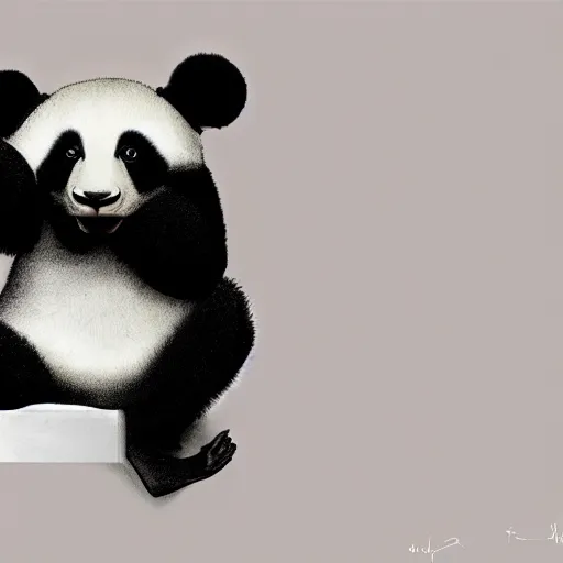 Image similar to silly panda in a predicament, digital art, minimalistic, monochromatic