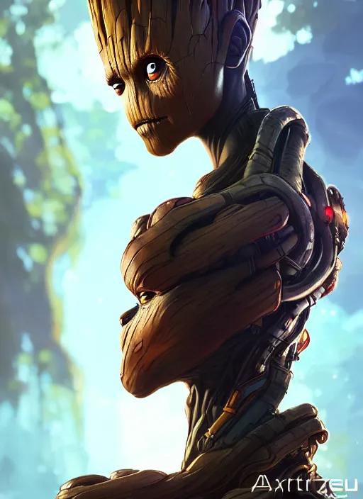 Image similar to portrait of apex legends groot, intricate, elegant, glowing lights, highly detailed, digital painting, artstation, glamor pose, concept art, smooth, sharp focus, illustration, art by artgerm and greg rutkowski, artey freytag