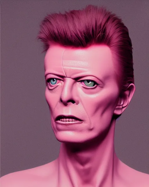 Prompt: david bowie starring at the camera, neutral face, 4k, pastel colours, greek sculpture, by beeple, album cover, accurate