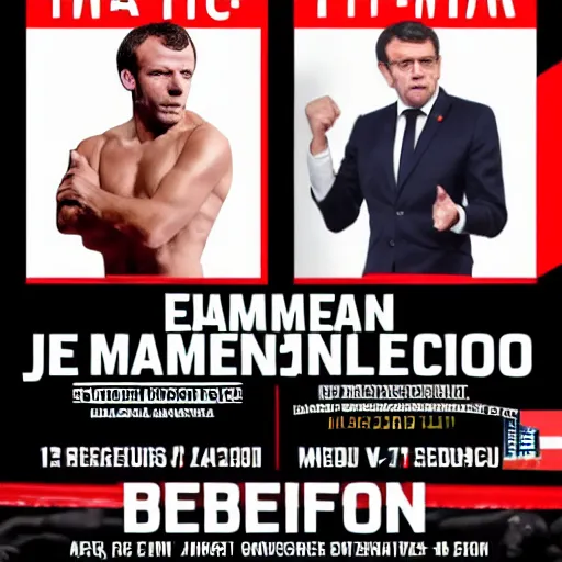 Prompt: poster of emmanuel macron vs jean luc melenchon mma fight