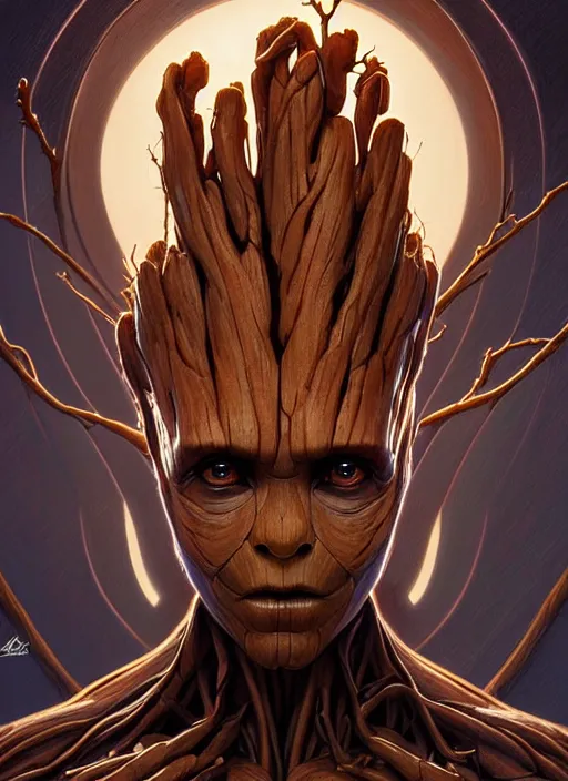 Prompt: symmetry!! portrait of groot, intricate, elegant, highly detailed, digital painting, artstation, concept art, smooth, sharp focus, illustration, art by artgerm and greg rutkowski and alphonse mucha