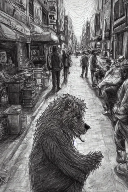 Image similar to hobo human artist drawing furries for booze, dirty street. symmetry, awesome exposition, very detailed, highly accurate, intricate, professional lighting diffracted lightrays, studio photo, 8 k, sense of awe, news broadcast screencapture