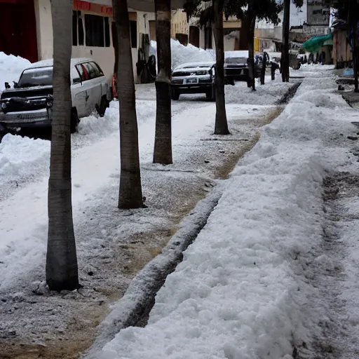 Prompt: photo winter and snow on the streets of accra, ghana
