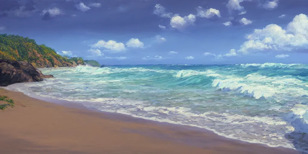 Prompt: a beach, cinematic angle, studio Ghibli, cinematic lighting, detailed oil painting, hyperrealistic, 8k