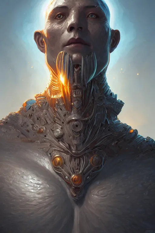 Image similar to humanoid god of the sun, highly detailed, d & d, fantasy, hyper detailed, digital painting, trending on artstation, apollo, concept art, sharp focus, illustration, art by artgerm and magali villeneuve and greg rutkowski and michael whelan, cryengine, 8 k realistic atmospheric lighting, frostbite 3 engine