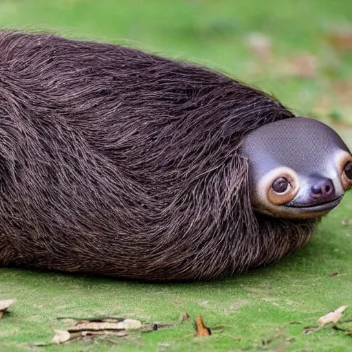 Prompt: a full body photo of an animal which looks half like a slug and half like a sloth