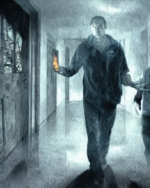 Image similar to illustration from the 2 0 0 0 s supernatural thriller'when the wallower rolls ', a high quality high detail painting by david mattingly and alan lee and dave mckean and richard corben, hd 4 k 8 k, realistic hyperdetailed scene painting, photorealistic lighting, urban horror aesthetic, composition and scene layout inspired by gregory crewdson and joshua hoffne.