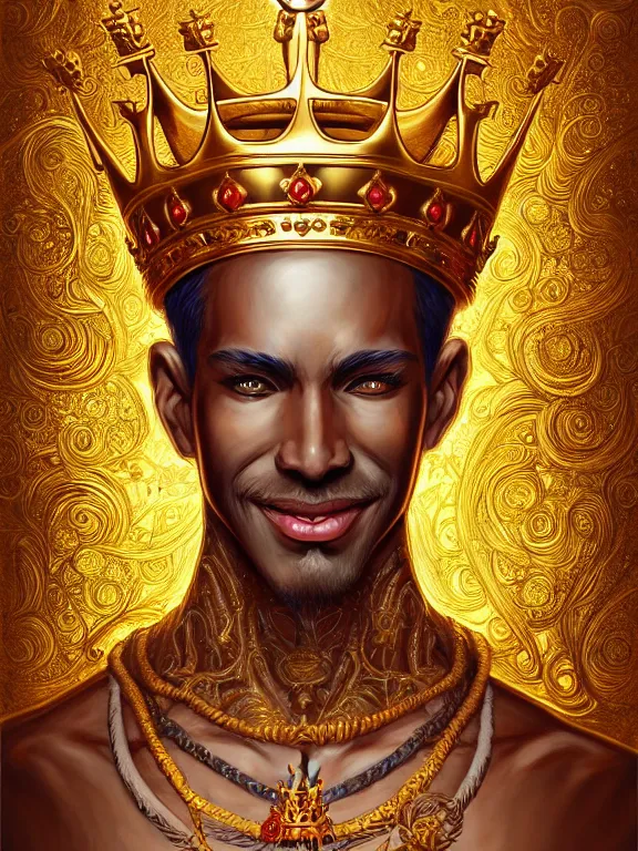 Image similar to digital art, centered full body of an smiling king, golden crown, ,intricate, veins, by James Jean and by artgerm , ultradetailed, charachter design, concept art, trending on artstation,