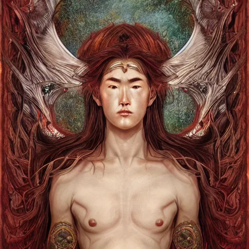 Prompt: Dramatic portraiture of Uuen, the Pictish god of stags, mixed media, trending on ArtStation, by Jim Valentino and ArtGerm and Lucian Freud, luminism