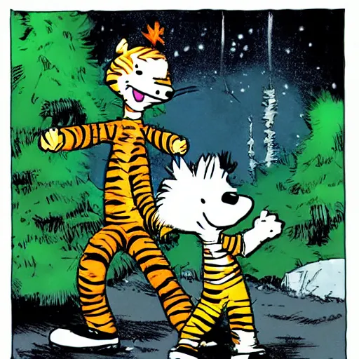 Image similar to calvin and hobbes, drawn by jim lee,