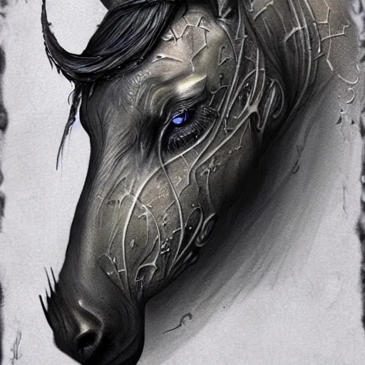 Prompt: a wlop 3 d render of very very very very highly detailed beautiful mystic portrait of a phantom undead horse with whirling galaxy around, tattoos by anton pieck, intricate, extremely detailed, digital painting, artstation, concept art, smooth, sharp focus, illustration, intimidating lighting, incredible art,