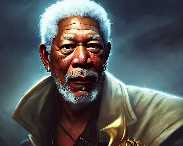 Prompt: morgan freeman as a pirate, deep focus, d & d, fantasy, intricate, elegant, highly detailed, digital painting, artstation, concept art, matte, sharp focus, illustration, hearthstone, art by artgerm and greg rutkowski and alphonse mucha