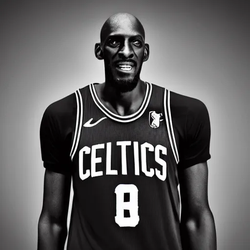 Image similar to Portrait of Boston Celtics Kevin Garnett, Kevin Garnett as Che Guevara, Kevin Garnett as Guerilla Heroica, Black and White, photograph by Alberto Korda, inspiring, dignifying, digital art, trending on artstation, octane render