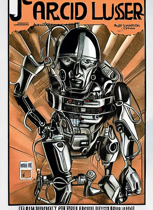 Prompt: cover art depicting an android by joseph michael lisner, masterpiece ink illustration,