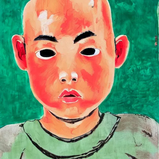 Image similar to bald chinese boy, expressionism painting art