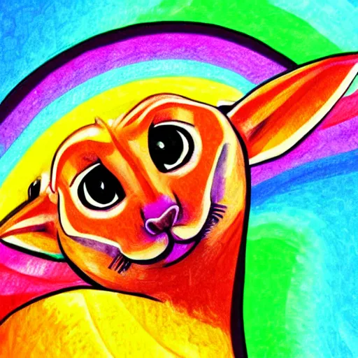 Prompt: portrait friendly cute happy stylish realistic rainbow animal from africa. background in the style of art nouveau. lively. colorful. hd.