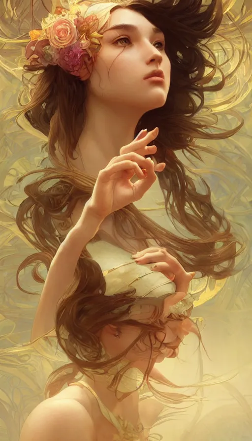 Prompt: love, heartbreak, fibonacci, sweat drops, insane, intricate, highly detailed, digital painting, artstation, concept art, smooth, sharp focus, illustration, Unreal Engine 5, 8K, art by artgerm and greg rutkowski and alphonse mucha