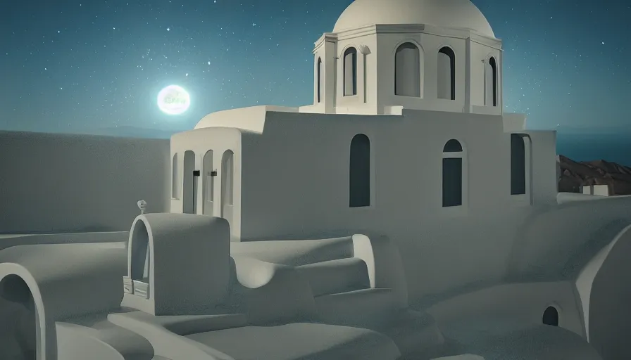 Prompt: 🌟🌜🎆, Art Deco, in SANTORINI island, starry night, Trending artstation, octane render, cgsociety, surrealist, cinematic, shadow of the tomb rider