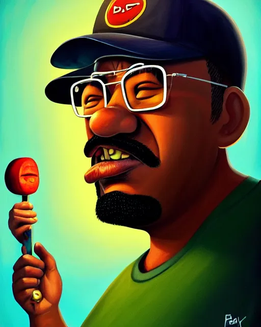 Image similar to painting portrait of big smoke, cartoon, warm lighting. movie poster, illustration by bartek fedyczak, erak note, tooth wu, neil richards, kan liu, siwoo kim, jisu choe, trending on art station