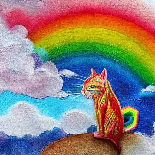 Image similar to a rainbow cat riding a horse