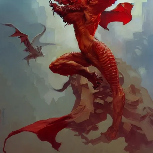 Image similar to The great red dragon, artwork by Craig Mullins, Simon Bisley, Gregory Manchess, Fernanda Suarez, Artem Demura, Alphonse Mucha, Donato Giancola, Jason Felix, Steve Argyle, Tyler Jacobson, Peter Mohrbacher, digital art, trending on artstation