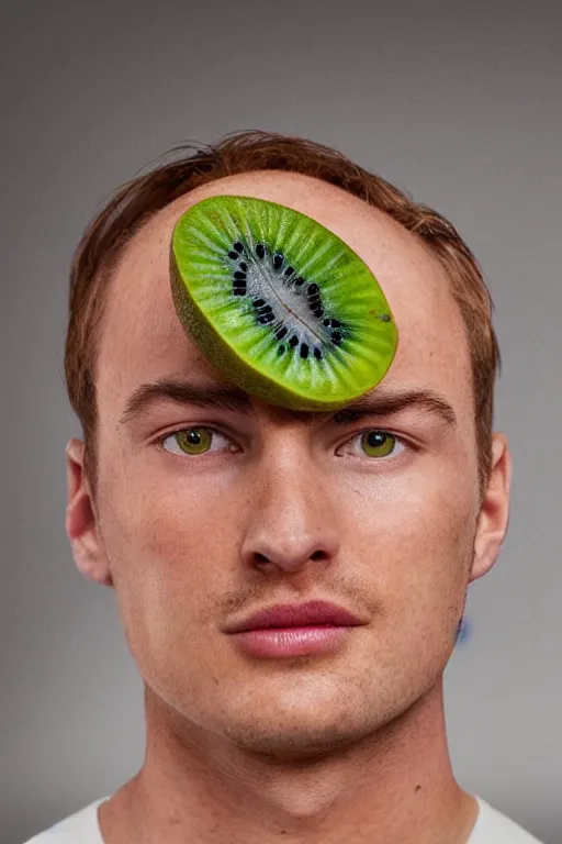 Image similar to 📷 joe keery the kiwi fruit 🥝, made of food, head portrait, dynamic lighting, 4 k