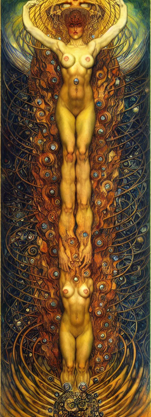 Image similar to Divine Chaos Engine by Karol Bak, Jean Delville, William Blake, Gustav Klimt, and Vincent Van Gogh, symbolist, visionary