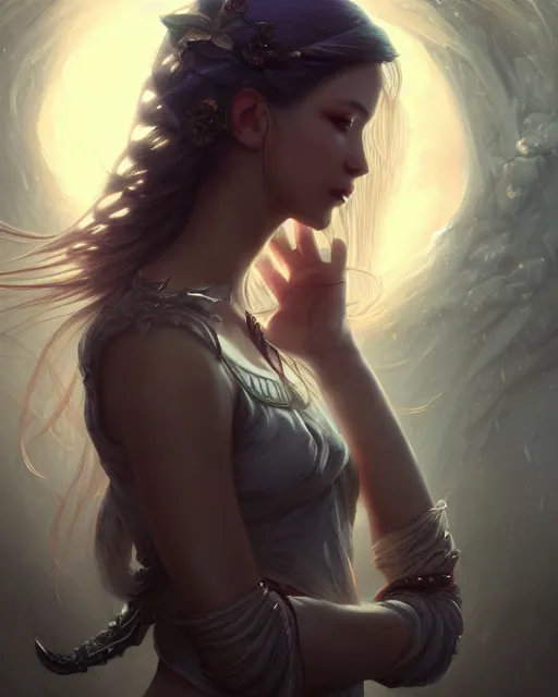 Image similar to a ( ( girl as personification of intellect ) ), beauty, fantasy, digital painting by krenz cush art, greg rutkowski, artgerm, laurie greasly, wlop, intricate, highly detailed!!, sharp focus, smooth, epic composition, unreal engine, masterpiece, 8 k, interesting background