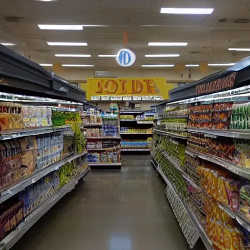Prompt: a film still of a supermarket in the mandalorian