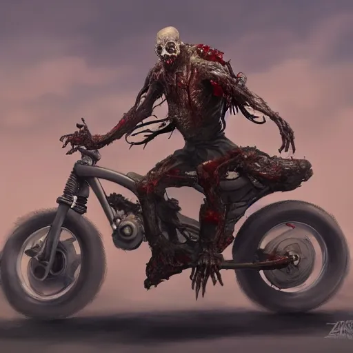 Image similar to a zombie riding a motorcycle out of his grave , made by Stanley Artgerm Lau, WLOP, Rossdraws, ArtStation, CGSociety, concept art, cgsociety, octane render, trending on artstation, artstationHD, artstationHQ, unreal engine, 4k, 8k,
