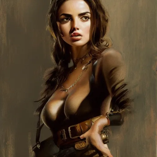 Prompt: ultra realistic portrait painting of ana de armas as a western outlaw, art by frank frazetta, 4 k, ultra realistic, highly detailed, epic lighting