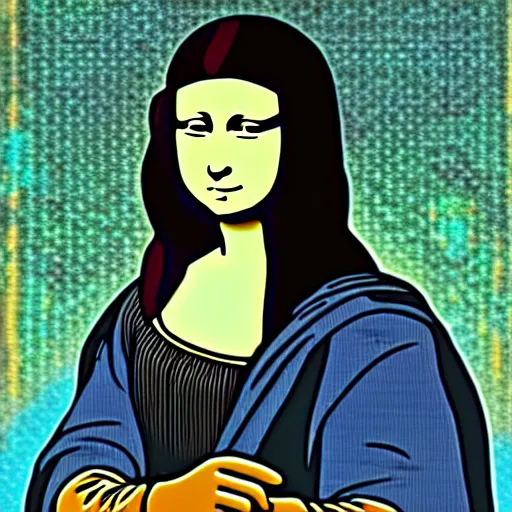 Prompt: mona lisa by studio ghibli, in a cyberpunk style outfit