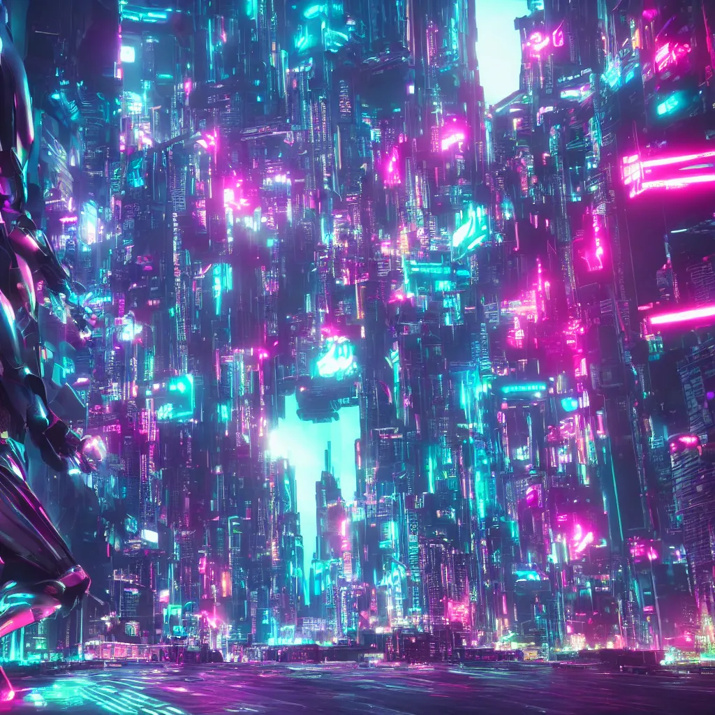 Image similar to cybercat, neon glow, cyberpunk city in the background, futurism, hyper photorealistic, digital photography, trending in artstation, cinematic, unreal engine, octane render