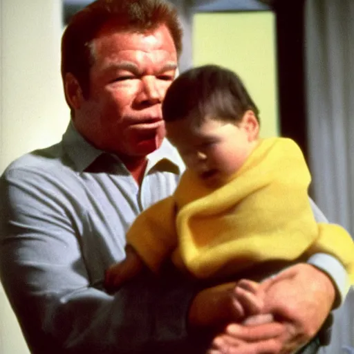 Prompt: william shatner yelling at baby, photograph 4 k