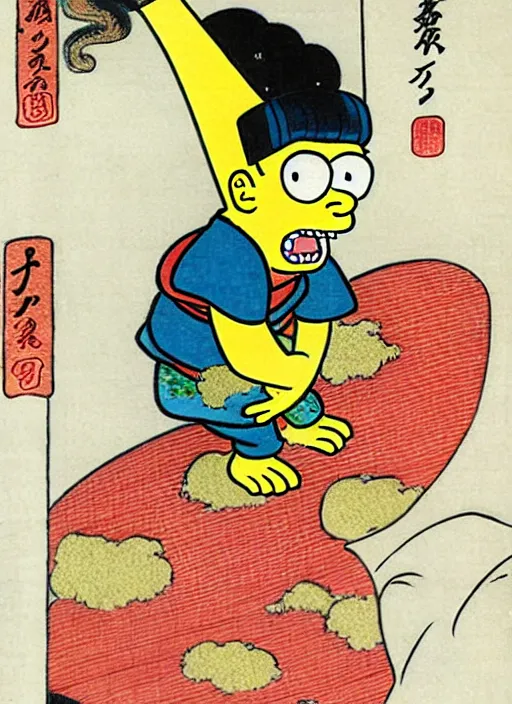 Prompt: bart simpson as a yokai illustrated by kawanabe kyosai and toriyama sekien