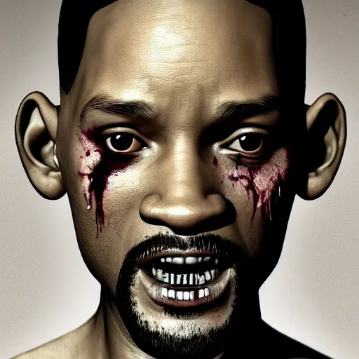 Prompt: eighties will smith as a flesh eating zombie with cuts on face, 7 days to die zombie, fine art, award winning, intricate, elegant, sharp focus, cinematic lighting, highly detailed, digital painting, 8 k concept art, art by guweiz and z. w. gu, masterpiece, trending on artstation, 8 k