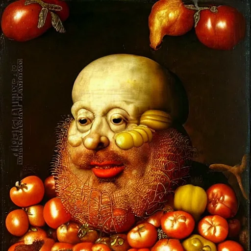 Image similar to a chef sitting in a bathtub full of tomato sauce, dinner is served, by giuseppe arcimboldo and ambrosius benson, renaissance, fruit, intricate and intense oil paint, realistic