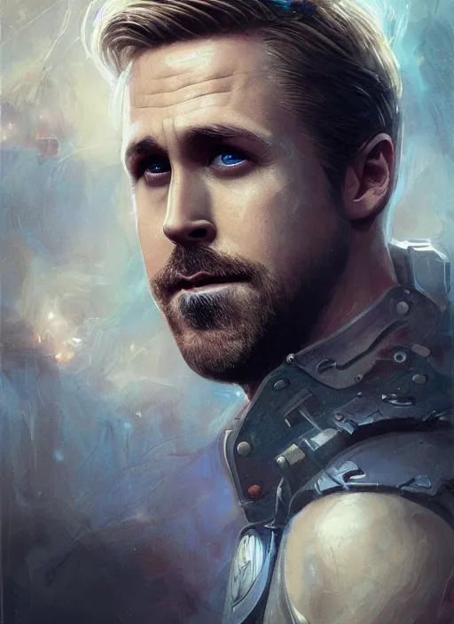 Image similar to portrait of ryan gosling, marvel comics, dark, intricate, highly detailed, smooth, artstation, digital illustration by ruan jia and mandy jurgens and artgerm and wayne barlowe and greg rutkowski and frank frazetta