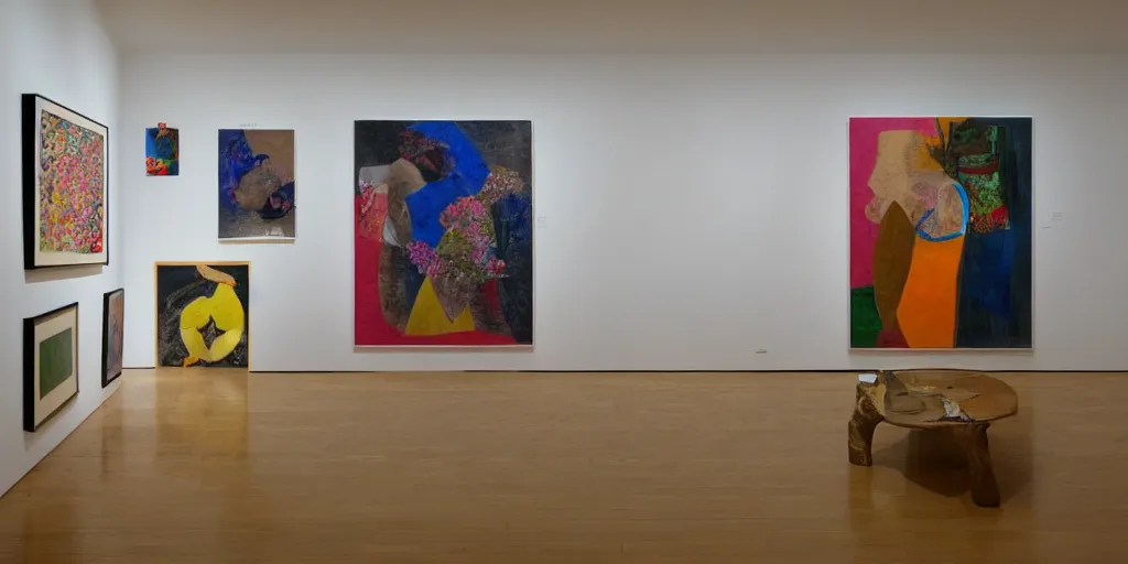 Prompt: art in an Korean artist’s apartment, organic, female forms, national Art School MFA, Korean influences, French, Australian, womanhood