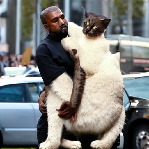 Image similar to Kanye West riding a giant cat