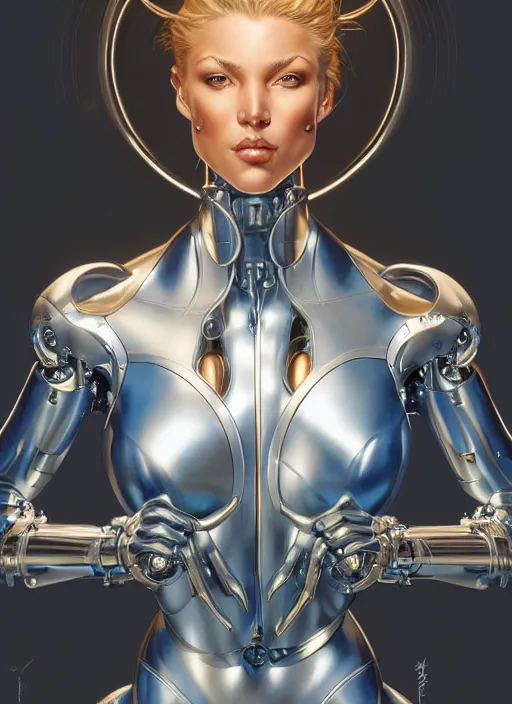 Image similar to fully body, stunningly beautiful woman cyborg by sorayama, intricate, highly detailed, centered, digital painting, artstation, concept art, smooth, sharp focus, illustration, artgerm, donato giancola, Joseph Christian Leyendecker, WLOP, Artgerm